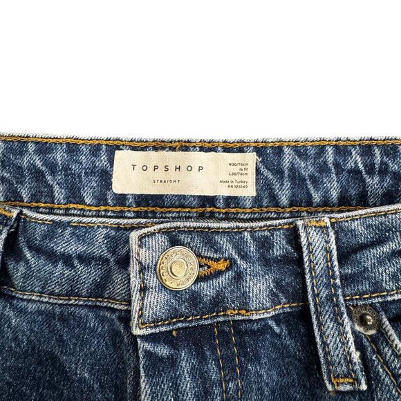 Topshop Dark Wash Straight Leg Cropped Jeans – Raw Hem – Women’s 30 - Picture 5 of 5
